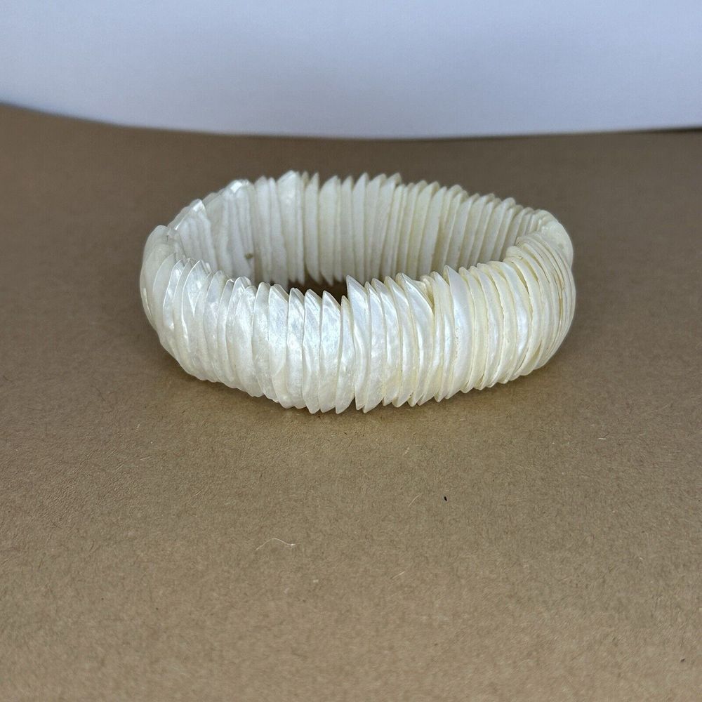 Shell stretch bracelet vintage 1.25" cream abalone Shell Beach Theme